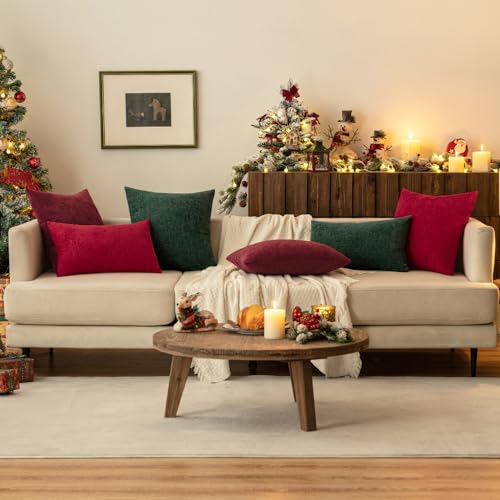 Soft Chenille Throw Pillow Covers Red 18x18 Inch Pack of 2 (18" x 18" (Pack of 2) / Red)