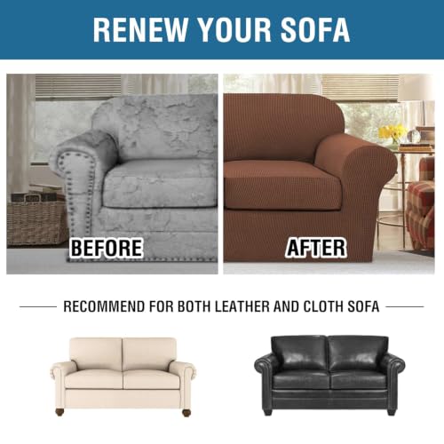 3 Piece Stretch Sofa Covers for 2 Cushion Sofa Couch Covers for Living Room Sofa Slipcovers (Medium-XL / Caramel)