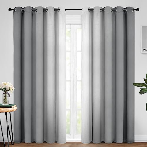Ombre Curtains Grey and Greyish White for Living Room (62"W x 84"L (Pack of 2) / Grey)