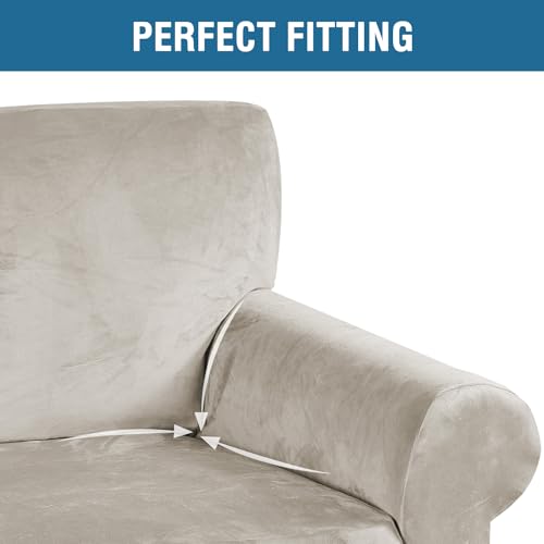 1 Peice Stretch Velvet Sofa Covers for 3 Cushion Couch Covers Sofa Slipcovers Furniture Protector Soft (Oatmeal / Sofa)