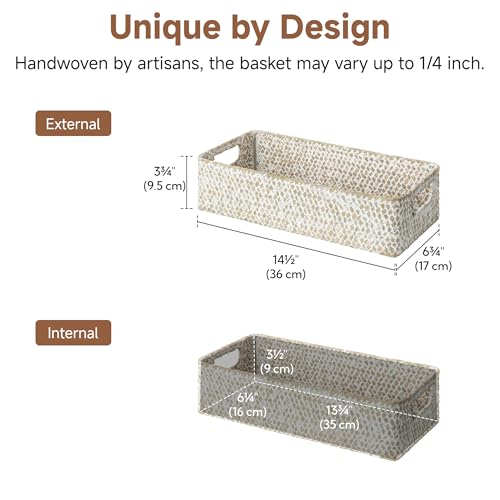 Wicker Toilet Paper Basket for Back of Toilet (Wipe White (Seagrass) / 14¼" L x 6¾" W x 3¾" H)