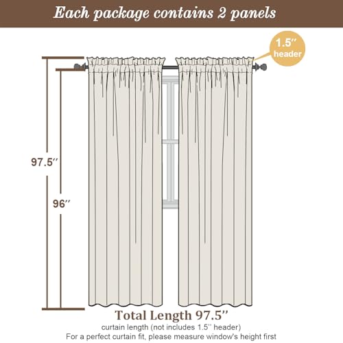Sheer Curtains 96 inches Long 2 Panels (Light Yellow / 42"W x 96"L (Pack of 2))