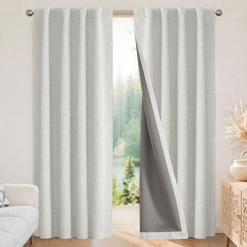 Linen Blackout Curtains for Bedroom (White / 70"W x 108"L (Pack of 1))