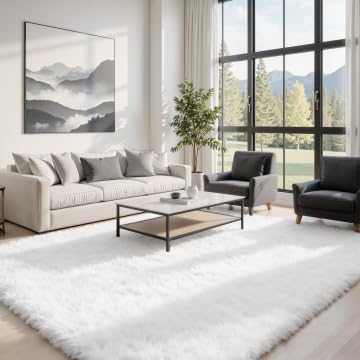 5x8 Fluffy Shag Area Rugs for Living Room Bedroom (White / 5' x 8' (Rectangular))