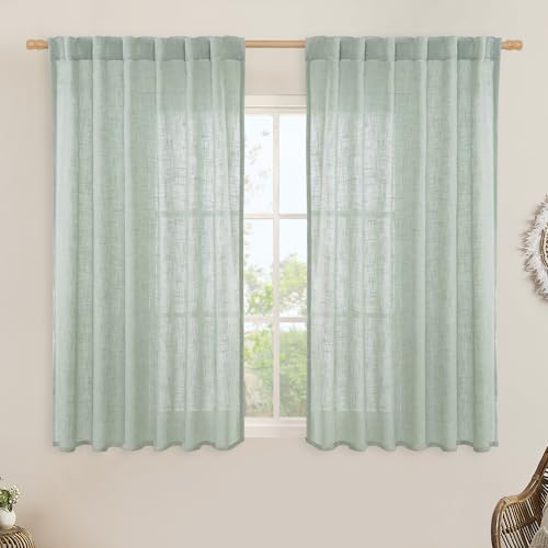 Semi Sheer Linen Curtains 54 Inch Length 2 Panels (Light Sage / 52"W x 54"L (Pack of 2))