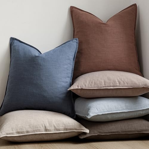 Linen Solid Decorative Throw Pillow Covers 26x26 Inch Rust Red (26" x 26" (Pack of 2) / Autumn Glaze)