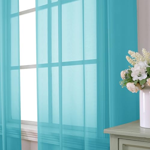 Turquoise Sheer Curtains 45 Inch Length 2 Panels Set (42"W x 45"L (Pack of 2) / Turquoise)