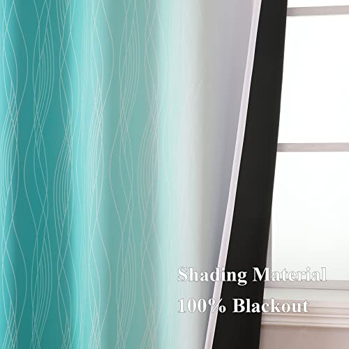 Teal and Grayish White Ombre Blackout Curtains Living Room 108 Inches Long (Teal and Greyish White / 52"W x 108"L (Pack of 2))