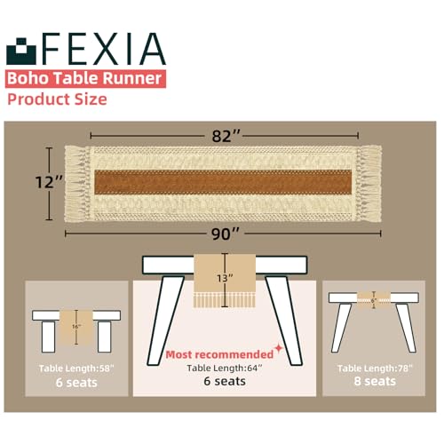 Boho Table Runner for Home Decor 12x90 Fall Coffee Table Decor Caramel (Caramel / 12x90")
