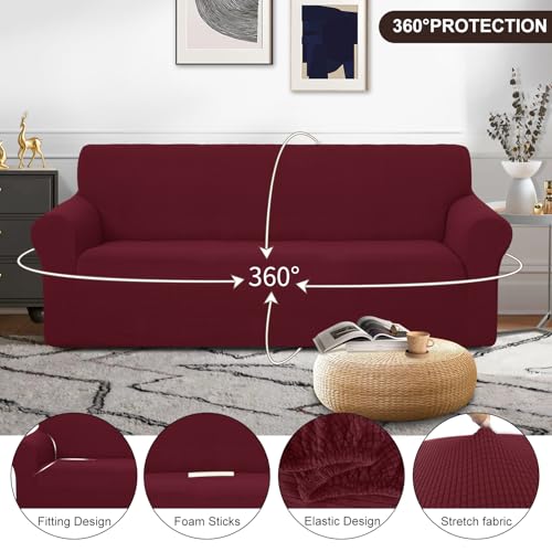 Stretch Couch Cover Slipcover for 3 Cushion Sofa (Burgundy / Sofa)
