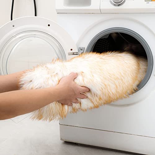 Faux Fur Sheepskin Runner Rug White Yellow 2x6 ft Ultra Soft Shaggy Plush Fluffy Fuzzy Area Carpet Decorative Chair Cover Floor Mat for Bedroom Sofa Living Room Bedside (White and Yellow / 2' x 6' (Runner))