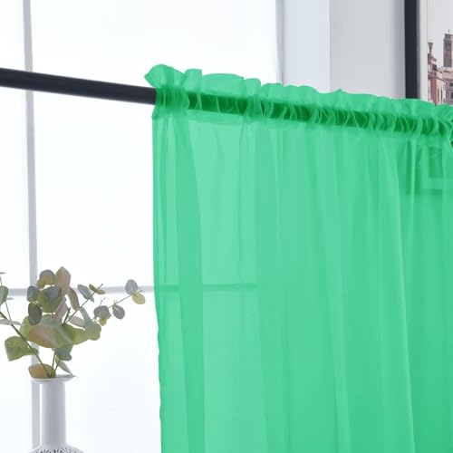 Basic Rod Pocket Sheer Voile Window Curtain Panels Grass Green 1 Pair 2 Panels 52 Width 63 Inch Long for Kitchen Bedroom Children Living Room Yard（Grass Green (Grass Green / 52"W x 63"L (Pack of 2))