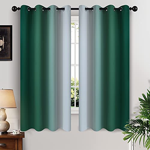 Ombre Curtains Dark Green and Greyish White for Living Room (52"W x 63"L (Pack of 2) / Dark Green)