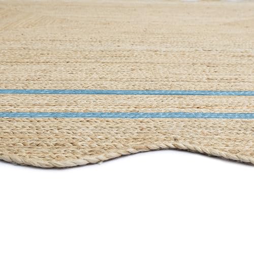 Wave Scalloped Jute Runner Handwoven Hallway Runner Sky Blue 2'x12' (2'x12' / Sky Blue)
