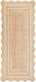 Scalloped Natural Jute Rug Easy Clean Durable Handwoven Rug for Living Room (Off-white / 2' x 10' (Runner))