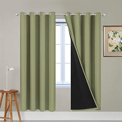 Sage Blackout Curtains 72 Inches Long for Bedroom 52" Wide 2 Panel (52"W x 72"L (Pack of 2) / Sage Green)