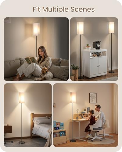 Set of 2 Floor Lamps for Living Room (2Pack Beige + Black)