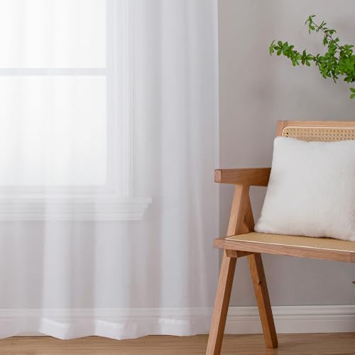 Voile Sheer Window Curtains 120 inch Extra Long (40"W x 120"L (Pack of 2) / White)