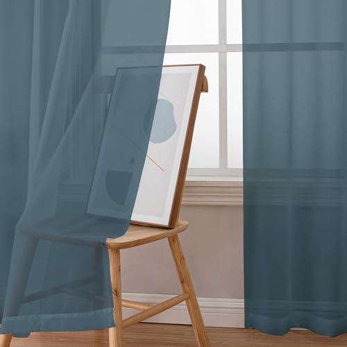 Sheer Curtains 63 Inch Length 2 Panels (Stone Blue / 42"W x 63"L (Pack of 2))