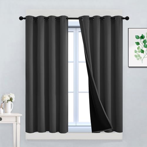 Charcoal Grey 100% Blackout Curtains 45 Inches Long 52" Wide 2 PCS (52"W x 45"L (Pack of 2) / Charcoal Grey)