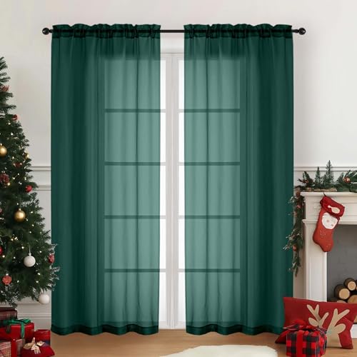 Green Sheer Curtains for Window 72 inches Long 2 Panels (42"W x 72"L (Pack of 2) / Hunter Green)