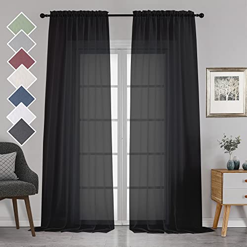 2 Panels Extra Long Sheer Window Curtains 120 Inches Length (Black / 42"W x 120"L (Pack of 2))