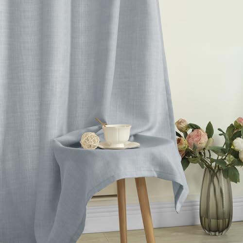 63 Inch Length Faux Linen Curtains for Bedroom 2 Panels (52"W x 63"L (Pack of 2) / Silver Grommet-haze Blue)