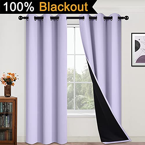 84 Inch Length 100% Blackout Curtains for Bedroom (42"W x 84"L (Pack of 2) / Lilac)