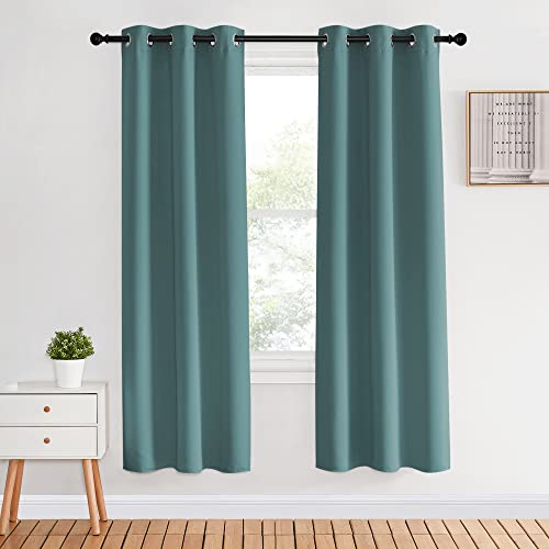 Modern Blackout Curtains Noise Reducing for Bedroom (Greyish Blue / 34"W x 70"L (Pack of 2))