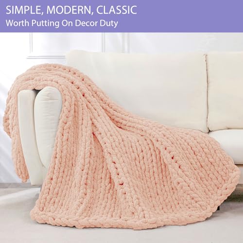 Chunky Knit Throw Blanket for Couch (Peach Fuzz / 40"x60" (Medium Size Throw）)