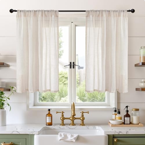 Oatmeal Linen Curtains 42X40 Inch Length for Short Windows (Oatmeal / 42"W x 40"L (Pack of 2))