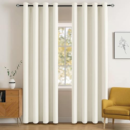 Cream Blackout Bedroom Curtains Drapes 84 Inch Long 52"x84" (Cream / 52"W x 84"L (Pack of 2))