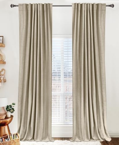 Linen Textured Total Blackout Curtains for Bedroom 80 Inches Long (Burl | Oatmeal / 50"W x 80"L (Pack of 2))