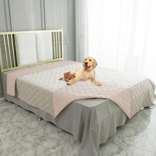 Waterproof Dog Bed Cover Pet Blanket for Furniture Bed Couch Sofa Reversible (82x82 Inch (Pack of 1) / Cream+babypink)