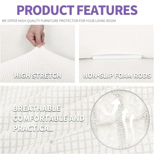 Stretch Oversized Couch Cover Universal Sofa Covers for Living Room Dogs Pet Furniture Protector Spandex Extra Large Sofa Slipcovers with Anti Slip Foam Sticks (White / X-Large (92"-115"))