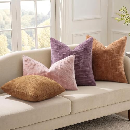 Textured Chenille Throw Pillow Covers 22x22 Set of 2 Purple (Lilac Purple / 22" x 22" (Pack of 2))