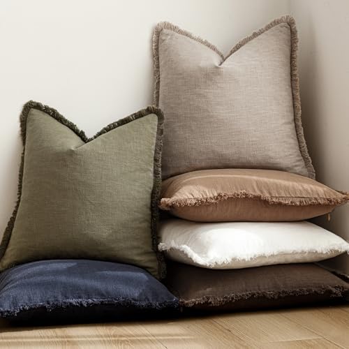 Decorative Linen Fringe Throw Pillow Covers 26×26 Natural Linen (26" x 26" (Pack of 2) / Natural Linen)