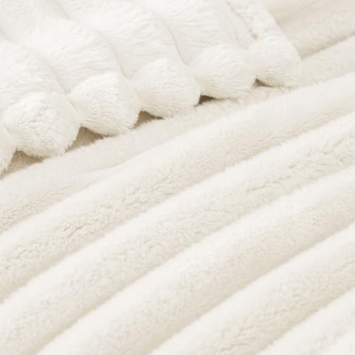 Striped Twin Size Fleece Blanket for Bed (Ivory / Twin ( 60x80 IN ))
