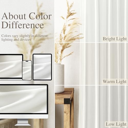Extra Long Ivory Curtains 132 Inch Length 2 Panels Set Back Tab Neutral Farmhouse Drapes Light Filtering Semi Sheer Linen Curtain 132 Inches Long for Floor to Ceiling Window Patio Sliding Door (52"W x 132"L (Pack of 2) / Ivory)