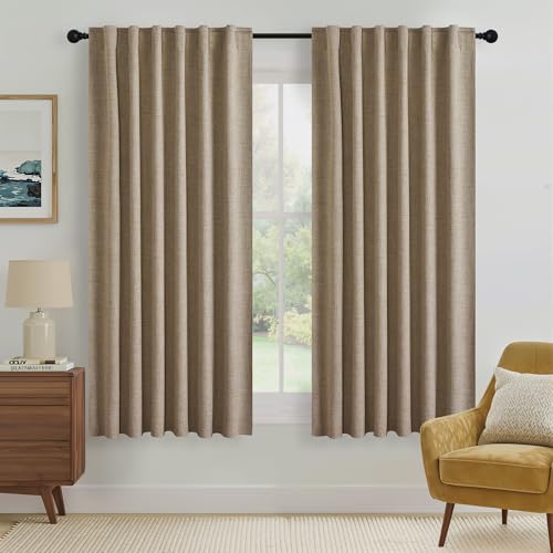 Burlap 100% Blackout Curtains 63 Inch Long for Bedroom Bedroom (Burlap / 52"W x 63"L (Pack of 2))