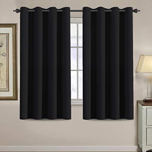100% Blackout Bedroom Curtains Drapes 63 Inch Length Thermal Insulated Window Curtain Panels Energy Efficient Grommet Top Winter Curtain (52"W x 63"L (Pack of 1) / Jet Black)
