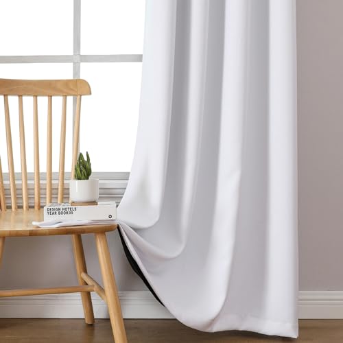 White 100% Blackout Curtains for Bedroom 108 Inches Long 2 Panels (52"W x 108"L (Pack of 2) / White)