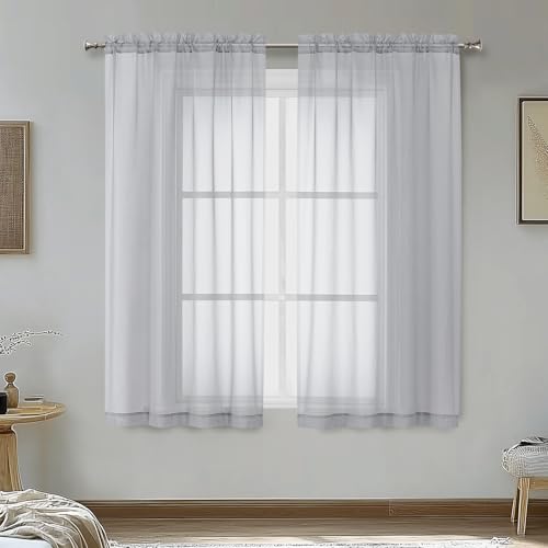 Light Grey Sheer Curtains 54 Inches Long 2 Panels (Light Grey / 42"W x 54"L (Pack of 2))