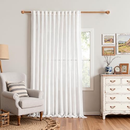 Floor to Ceiling Curtains 108 Inches Long White Semi Sheer Sliding Glass Door Draperies Back Tab Light Filtering Window Curtains & Drapes for Living Room Patio Farmhouse Privacy (100"W x 108"L (Pack of 1) / Pure White)