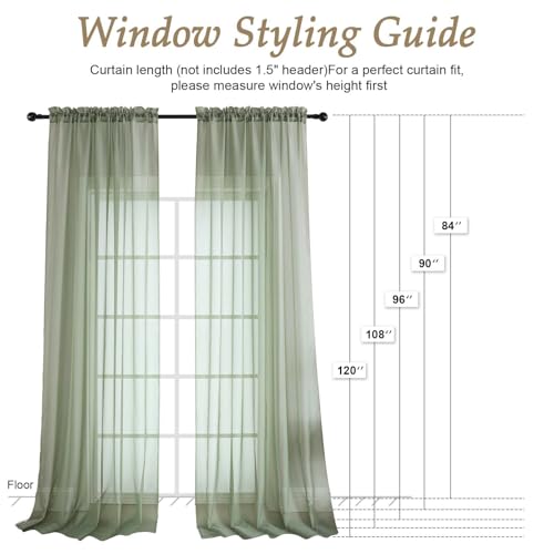 Sage Green Sheer Curtains 120 Inches Long 2 Panels Set (Sage Green / 59"W x 120"L (Pack of 2))
