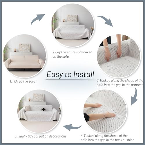Boho Couch Cover White Sofa Covers with Tassel Farmhouse Sofa Slipcover Simple Couch Protector for Dogs Chenille Sectional Couch Covers L Shaped Couch Cushion Covers (71" x 134" / 9# Lines White)