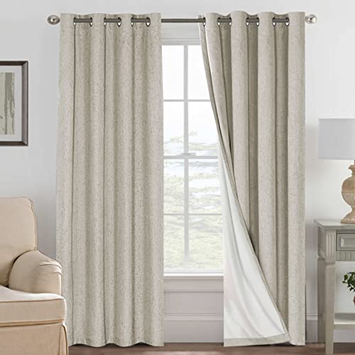 100% Blackout Curtains for Bedroom Thermal Insulated Linen Textured Curtains Heat and Full Light Blocking Drapes Living Room Curtains 2 Panel Sets (Cobblestone / 52"W x 84"L (Pack of 2))