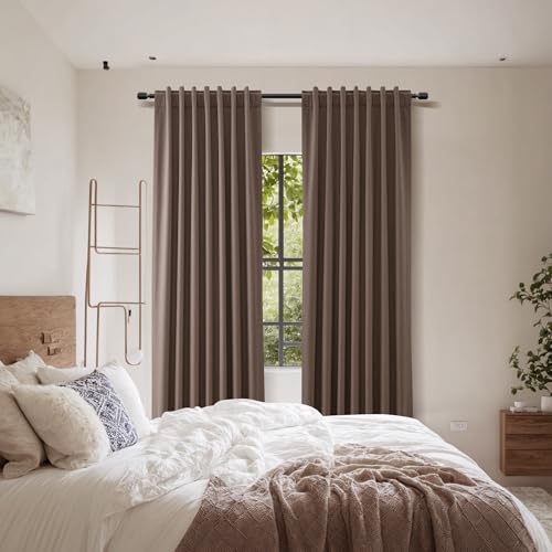 100% Blackout Curtains 120 Inch Length 2 Panels Set for Living Room Bedroom Back Tab Thermal Insulated Black Out Linen Drapes Room Darkening Mocha Mousse (Mocha Mousse / 52"W x 120"L (Pack of 2))