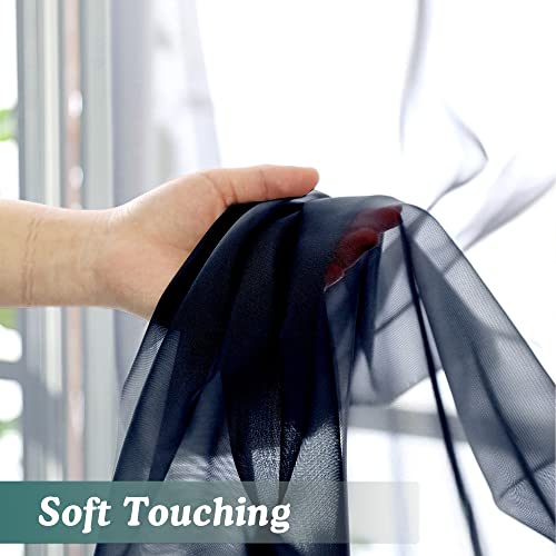Navy Blue Sheer Scarf Valances for Windows 216 Inch Extra Long (Navy Blue / 42"W x 216"L (Pack of 2))