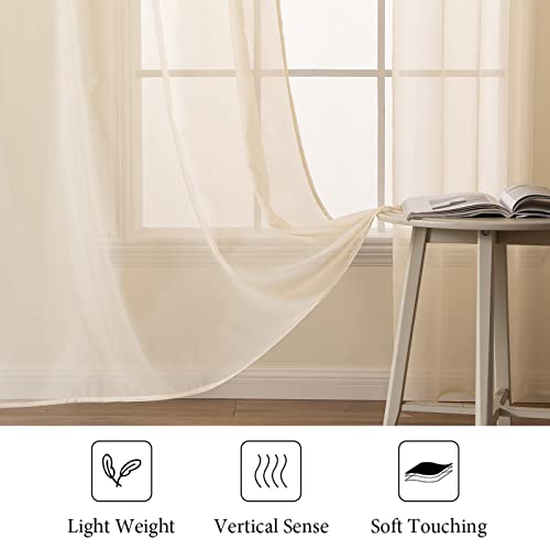 Cream Beige Sheer Curtains 38 X 63 Inches (Cream Beige / 38"W x 63"L (Pack of 2))